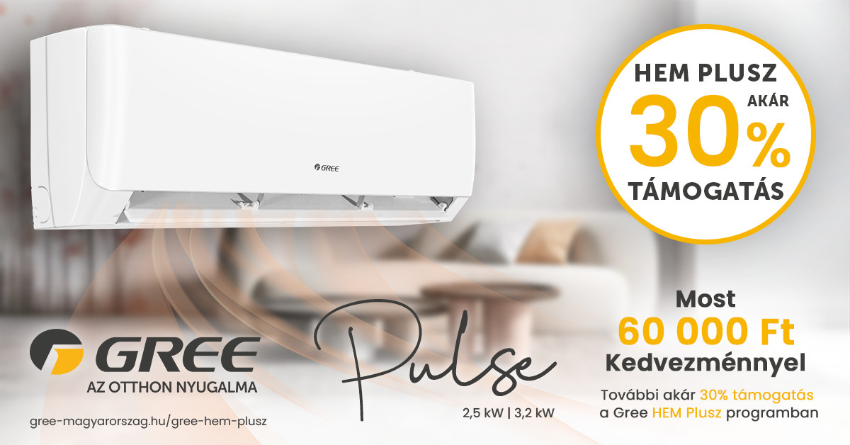 Gree Pulse klíma akció — most 60 000 Ft kedvezménnyel, további akár 30% támogatás a HEM Plusz programban